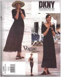 1375 VOGUE DKNY DONNA KARAN  LONG PULLOVER FLARE DRESS, UNITARD PATTERN 6-10, 18-22 choice uncut